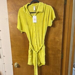 Andie. Yellow Button-Up Romper with Belt